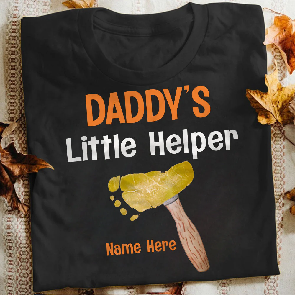 Personalized Grandpa Dad Little Helpers Kids Footprints T-Shirt - Image 3