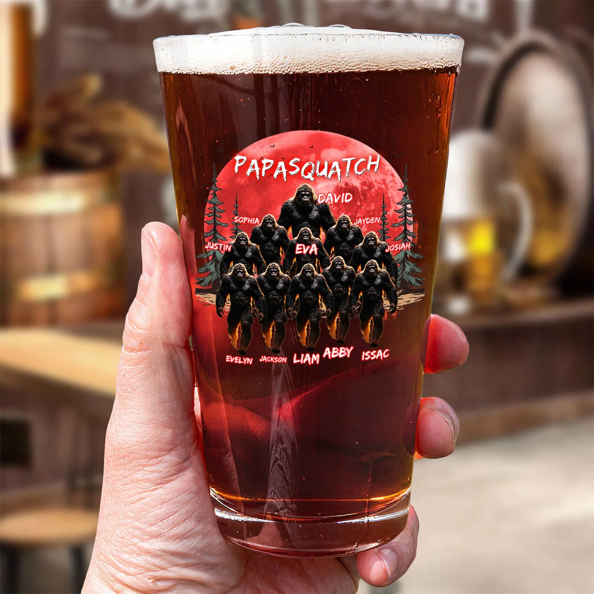 Personalized Grandpa Dad Squatch Beer Glass - Image 9