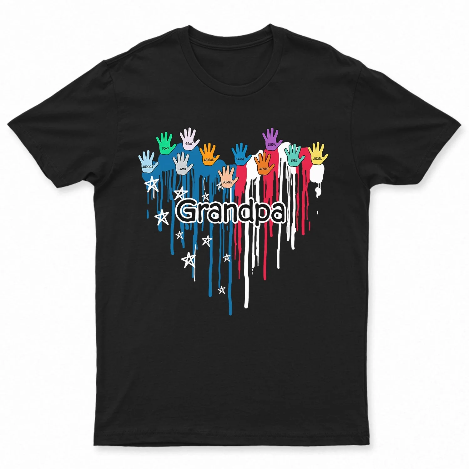 Personalized Grandpa Heart Hand Print, Gift For Father, Dad, Grandpa T-Shirt - Image 3
