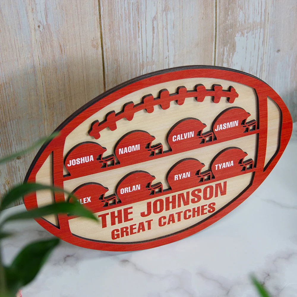 Personalized Great Catches American Footbal-Layered Wood Sign Stand Gift For Football Lovers - Image 2