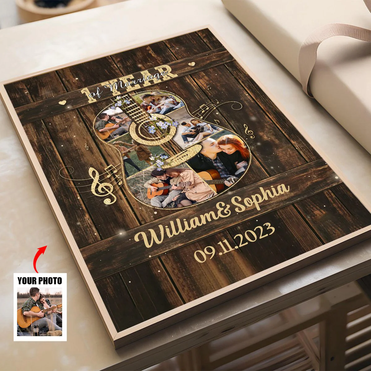 Personalized Guitar-Shaped Photo Collage Canvas, Romantic Guitar Collage Canvas, Gift Ideas For A Married Couple - Image 2