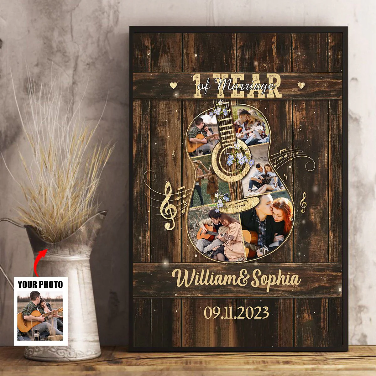Personalized Guitar-Shaped Photo Collage Canvas, Romantic Guitar Collage Canvas, Gift Ideas For A Married Couple - Image 3