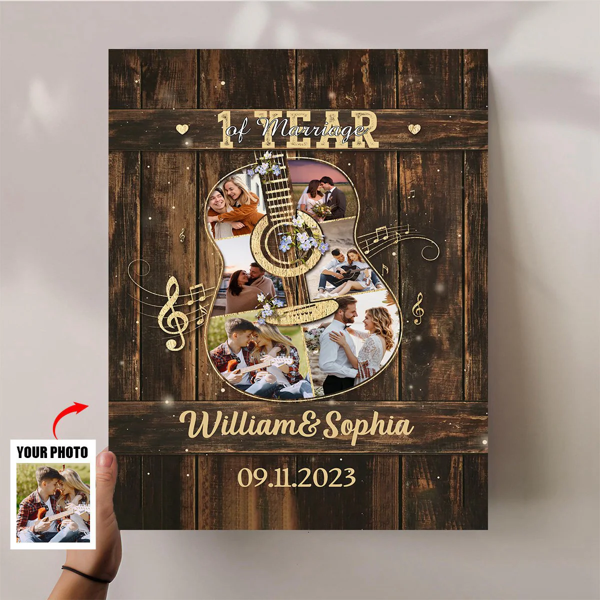 Personalized Guitar-Shaped Photo Collage Canvas, Romantic Guitar Collage Canvas, Gift Ideas For A Married Couple - Image 4