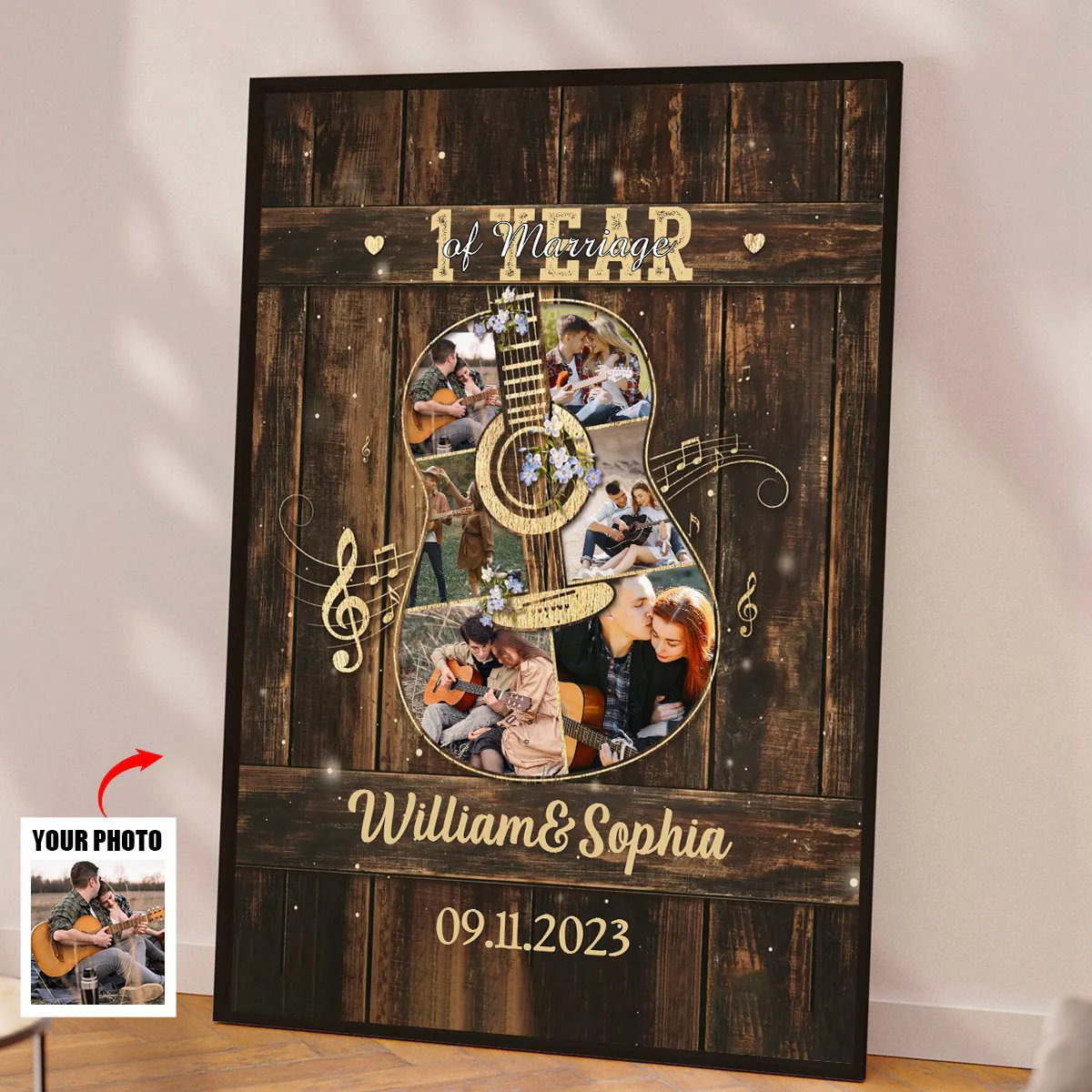Personalized Guitar-Shaped Photo Collage Canvas, Romantic Guitar Collage Canvas, Gift Ideas For A Married Couple - Image 5