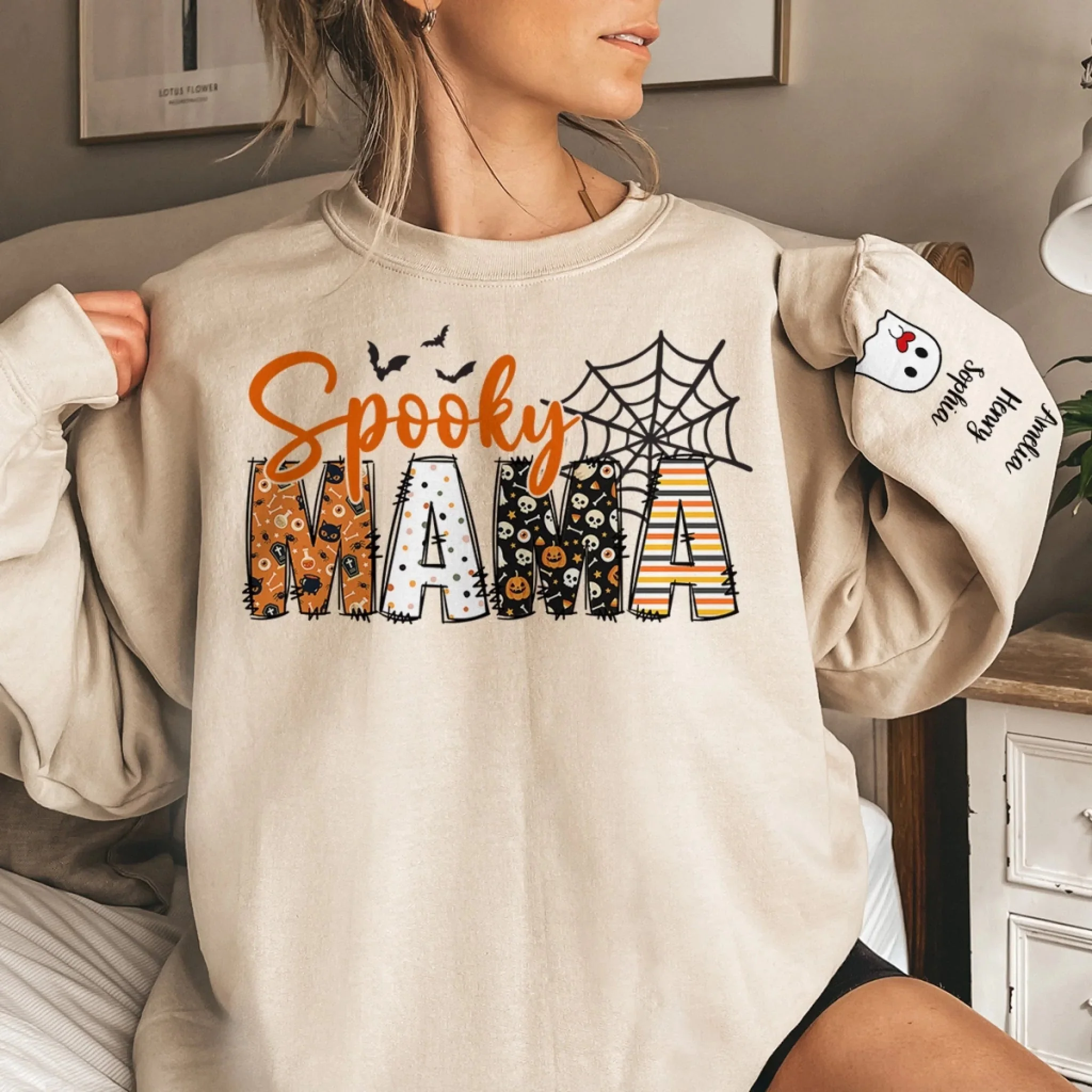 Personalized Halloween Birthday Gifts For Mom, Grandma - Family Together Under Pumpkin Glow - Image 5