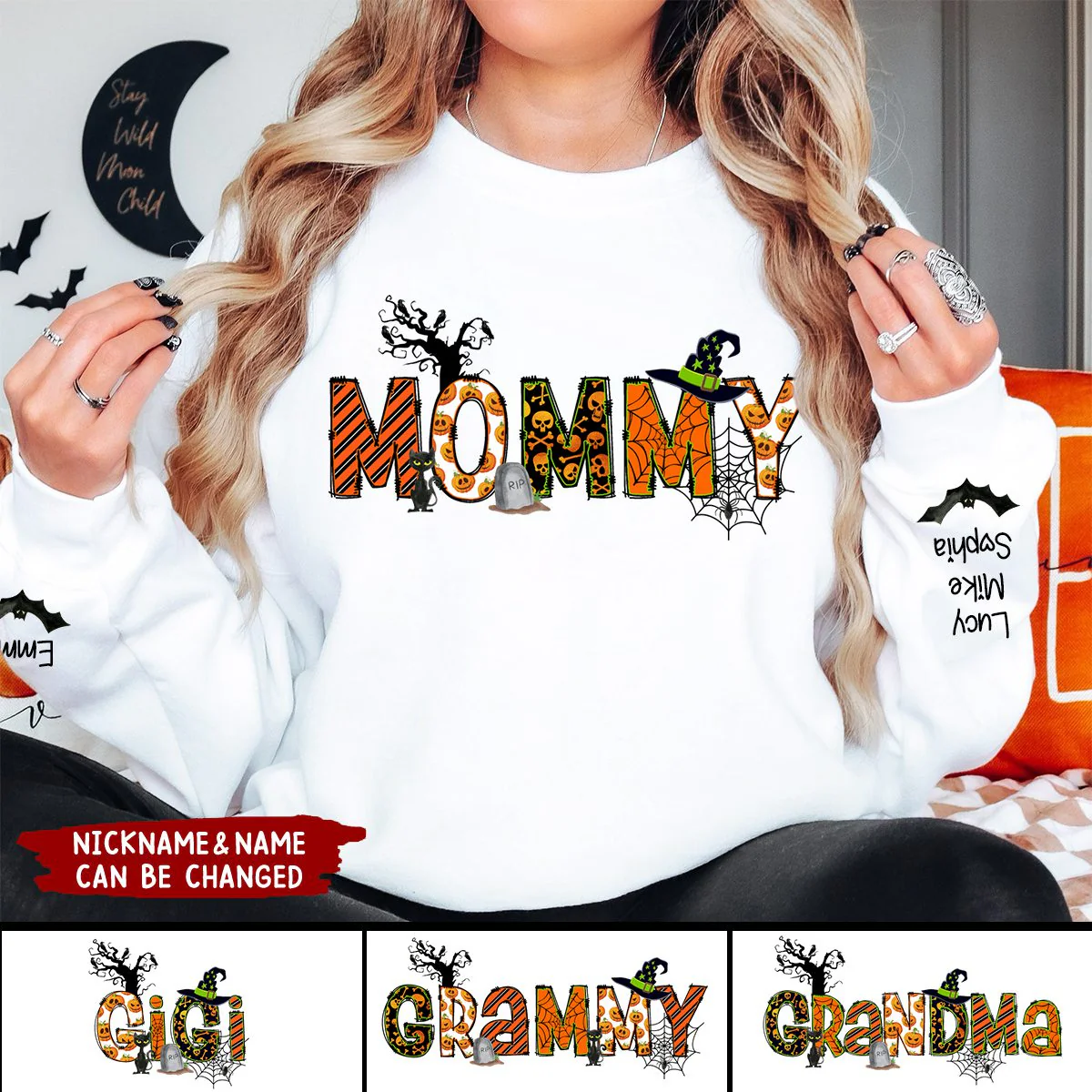 Personalized Halloween Custom Kids Names Grandma Tittle Sweatshirt - Image 5