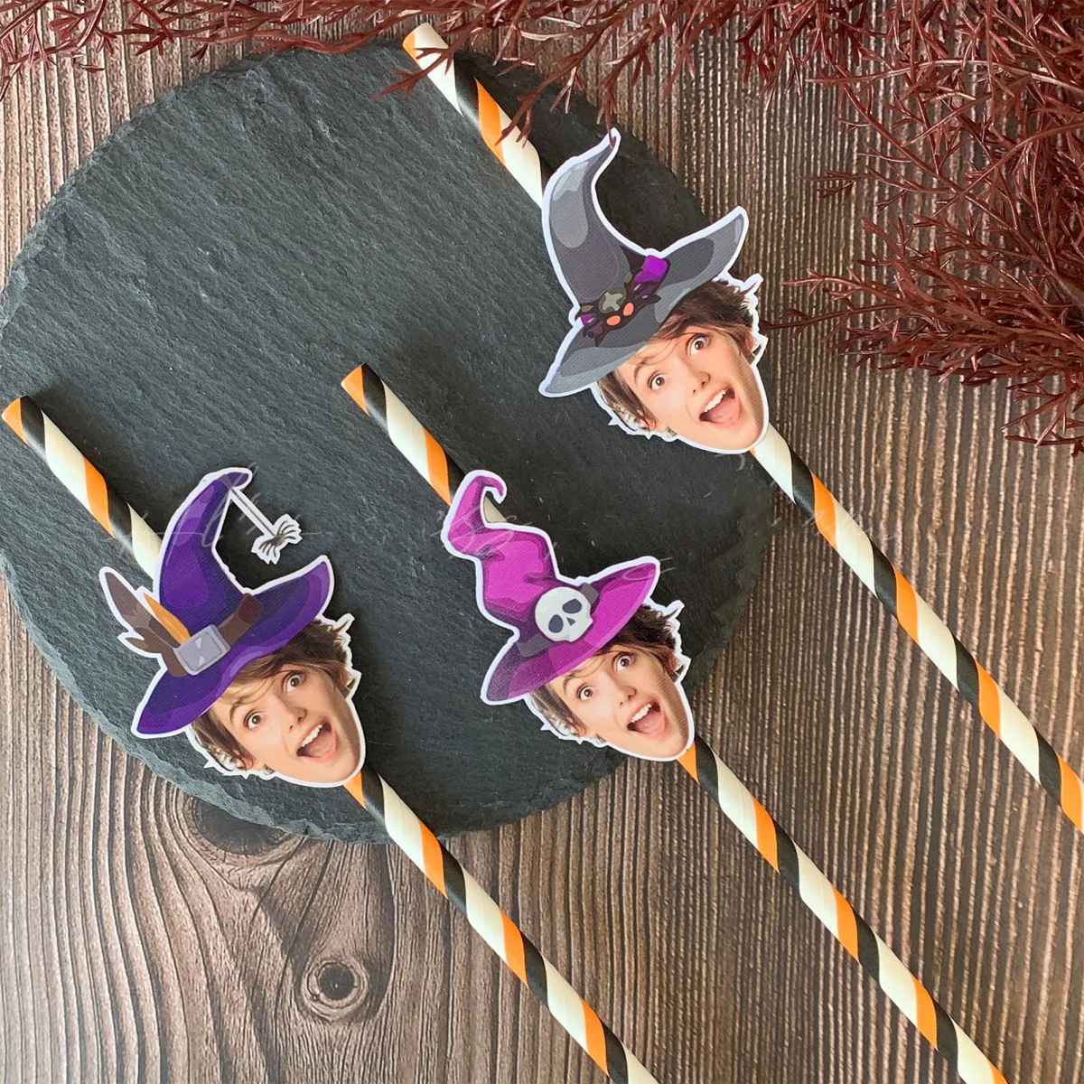 Personalized Halloween Witch Themed Party Face Straws - Image 11