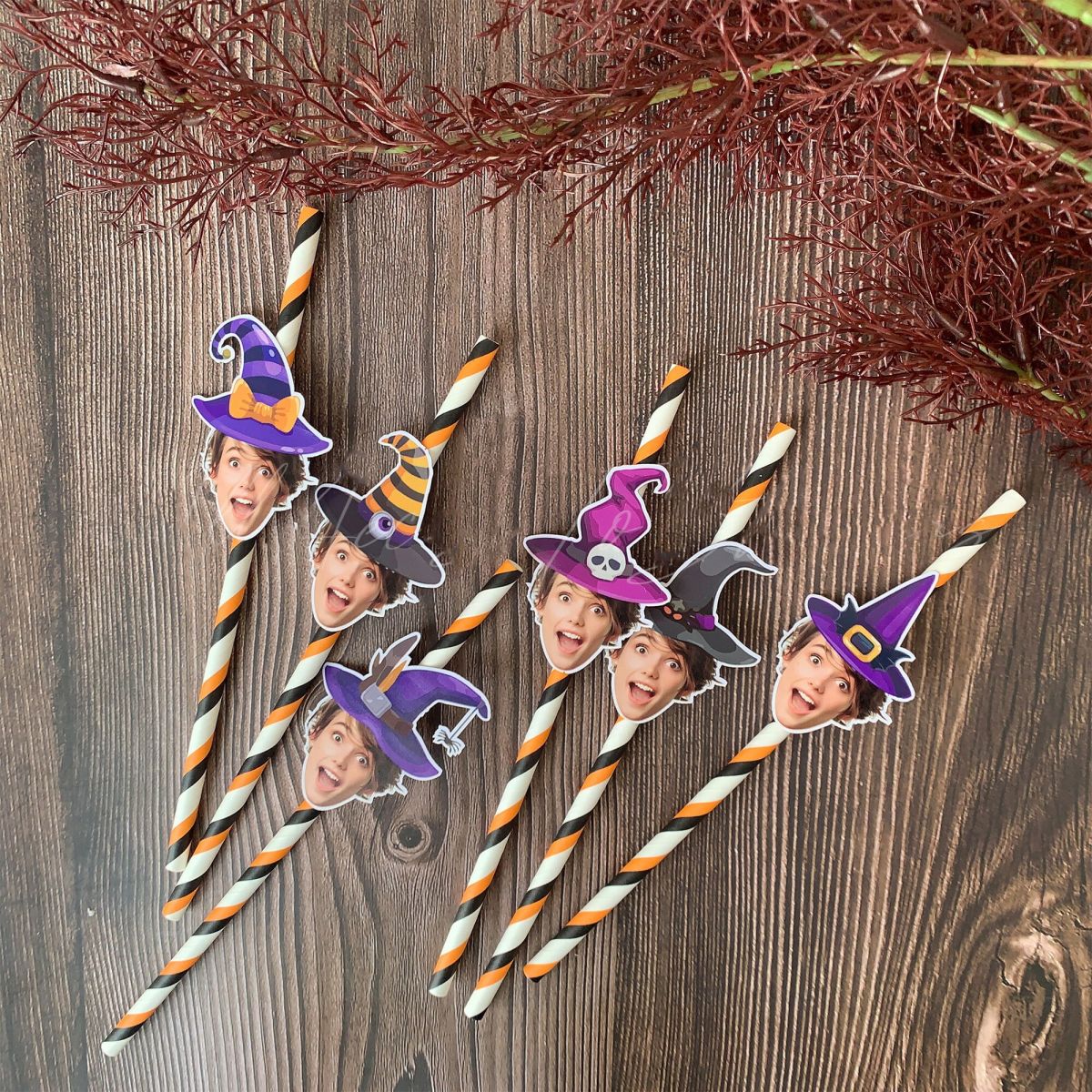 Personalized Halloween Witch Themed Party Face Straws - Image 3