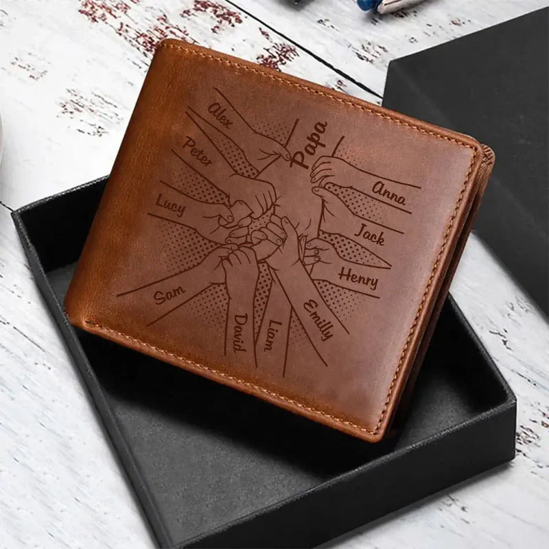 Personalized Hand in Hand Father & Kid Genuine Premium Leather Card Wallet - Image 3