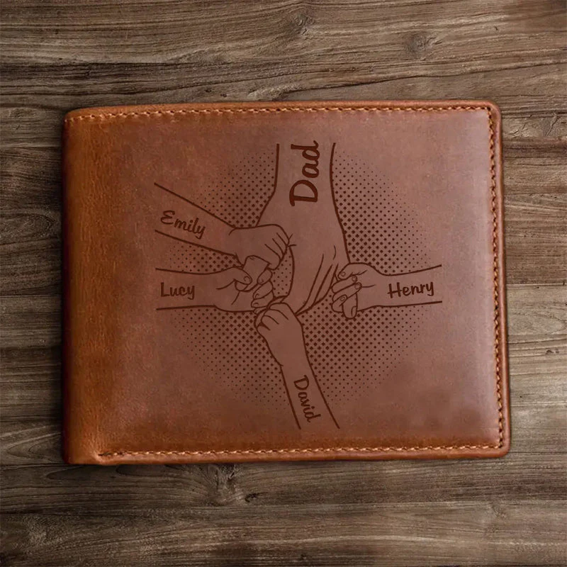 Personalized Hand in Hand Father & Kid Genuine Premium Leather Card Wallet - Image 4