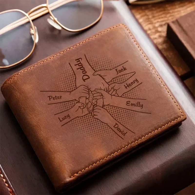 Personalized Hand in Hand Father & Kid Genuine Premium Leather Card Wallet - Image 5