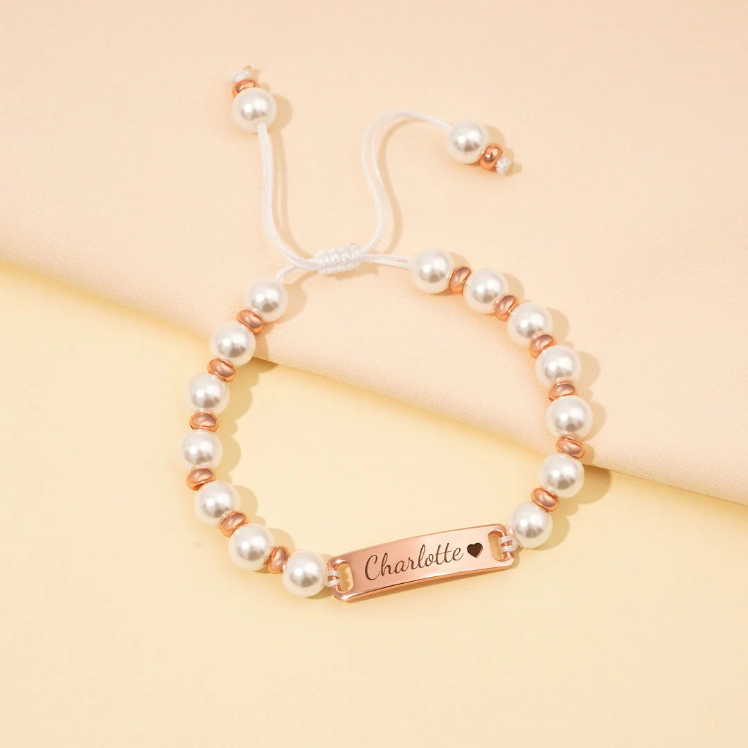Personalized Handmade Braided Cord Baby Name Pearl Bracelet - Image 2