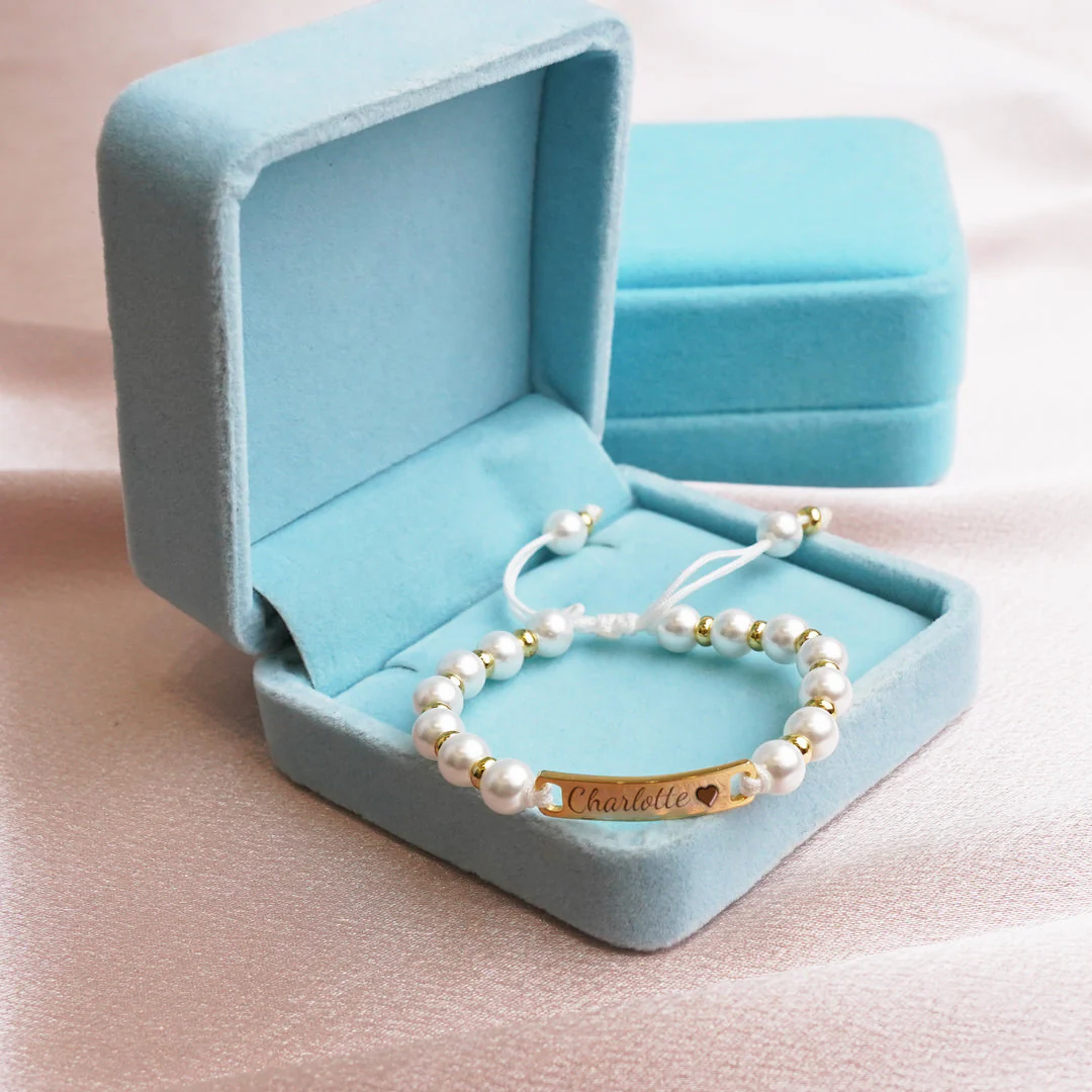 Personalized Handmade Braided Cord Baby Name Pearl Bracelet - Image 5
