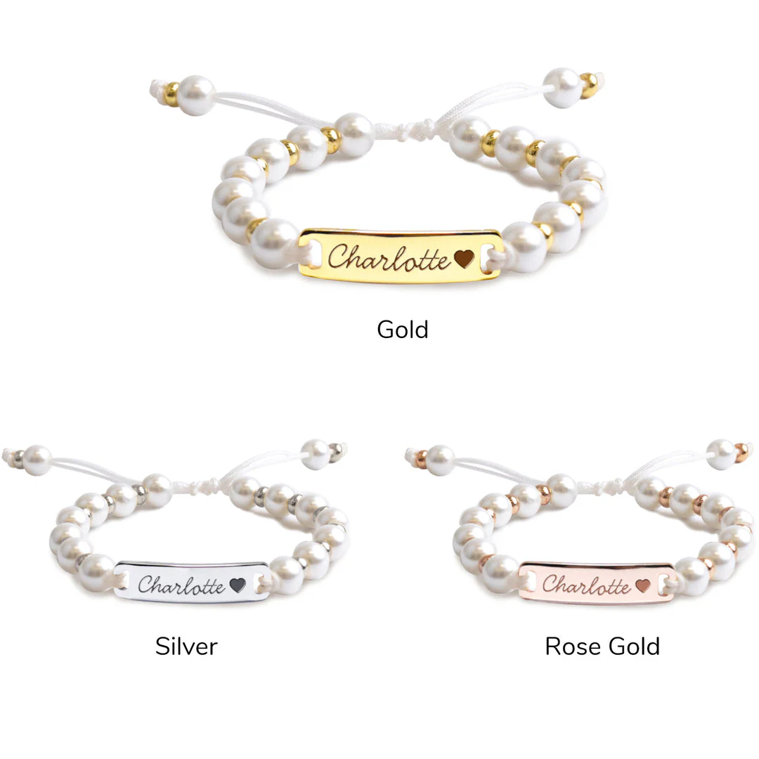 Personalized Handmade Braided Cord Baby Name Pearl Bracelet - Image 7