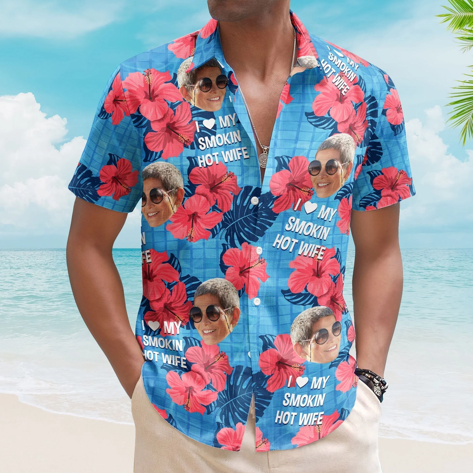 Personalized Hawaiian Shirt for Him - 'My Wife is the Hottest' Custom Print - Image 3