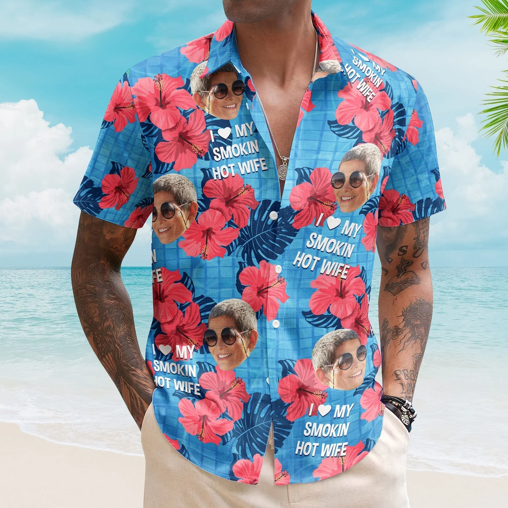Personalized Hawaiian Shirt for Him - 'My Wife is the Hottest' Custom Print - Image 5