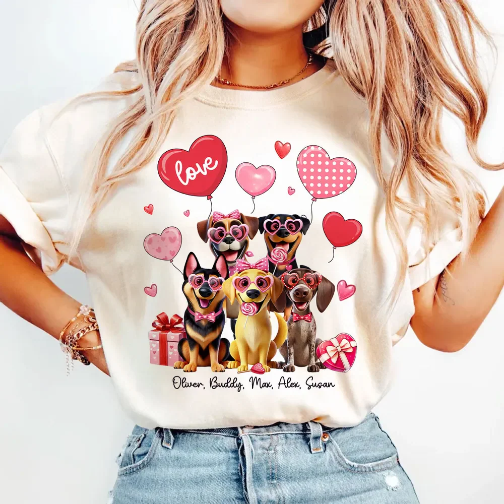 Personalized Heart Balloon T-Shirt Gift For Dog Mom, Couple Gift - Image 2
