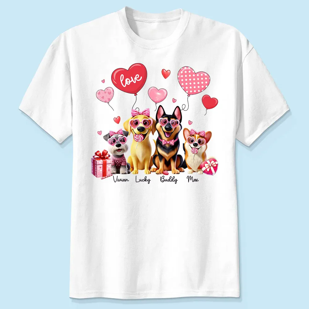 Personalized Heart Balloon T-Shirt Gift For Dog Mom, Couple Gift - Image 3
