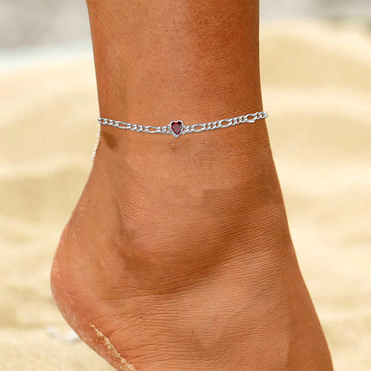 Personalized Heart Birthstone Anklet for Women - Image 2