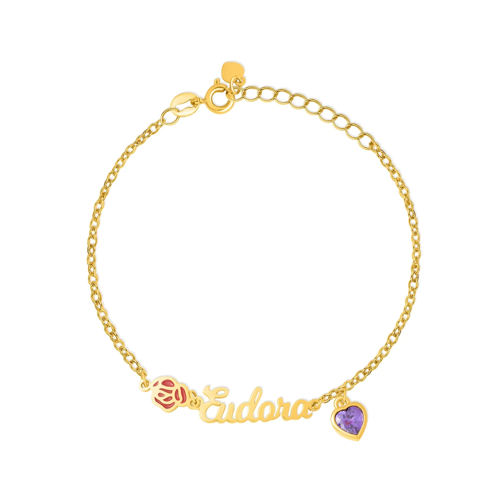 Personalized Heart Birthstone Birth Flower Bracelet with Name - Image 10