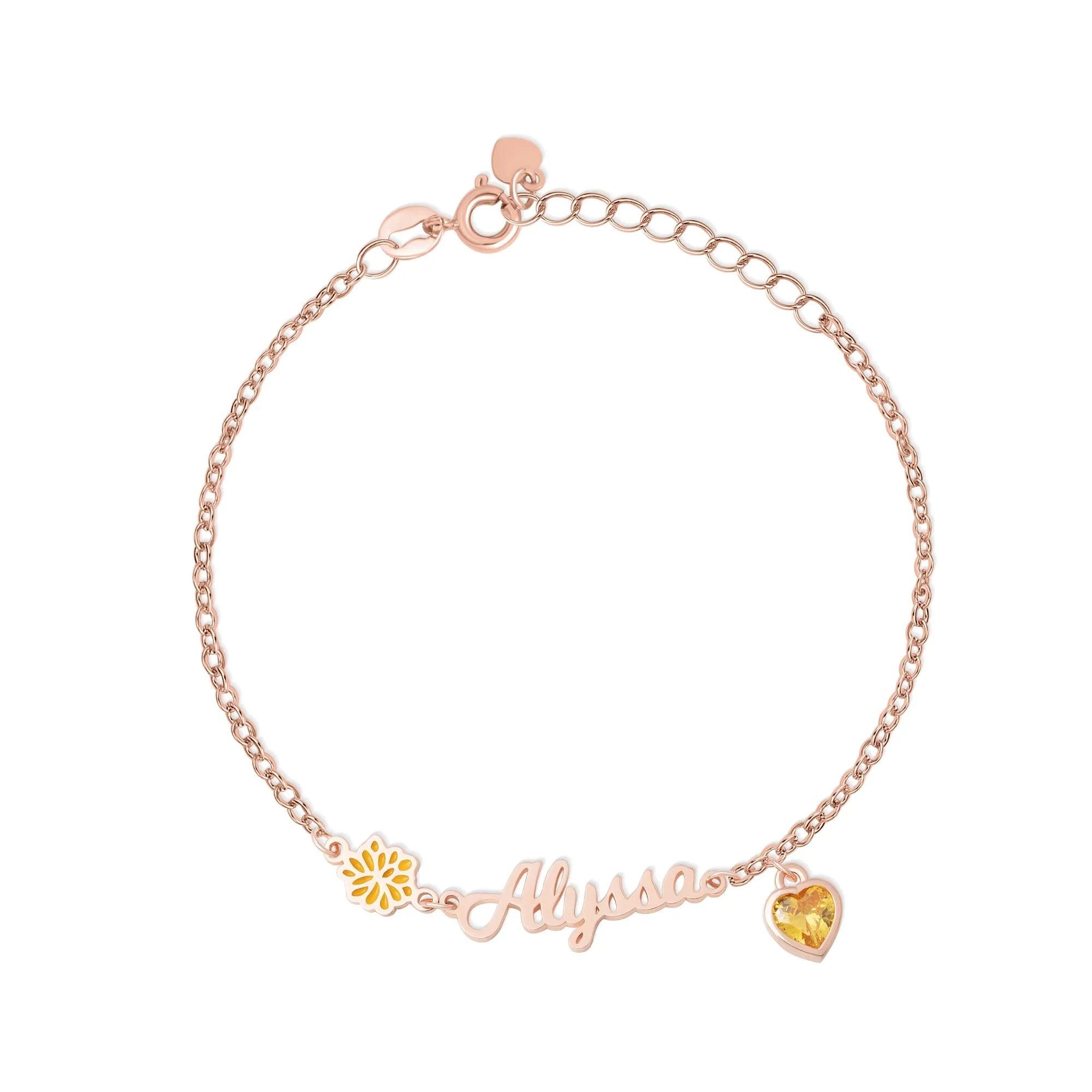 Personalized Heart Birthstone Birth Flower Bracelet with Name - Image 2