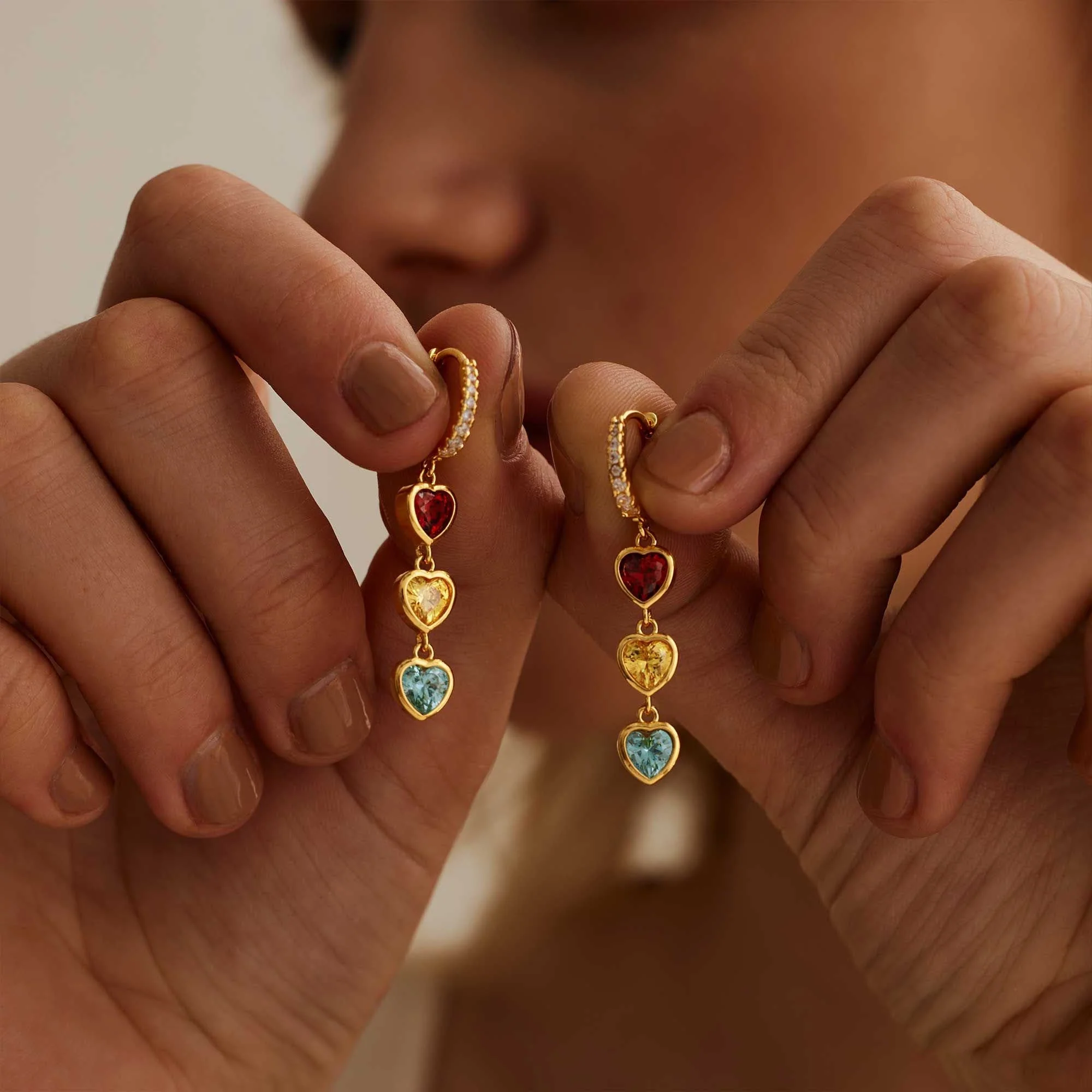 Personalized Heart Birthstone Earrings – Gift for Moms, Grandmas - Image 2