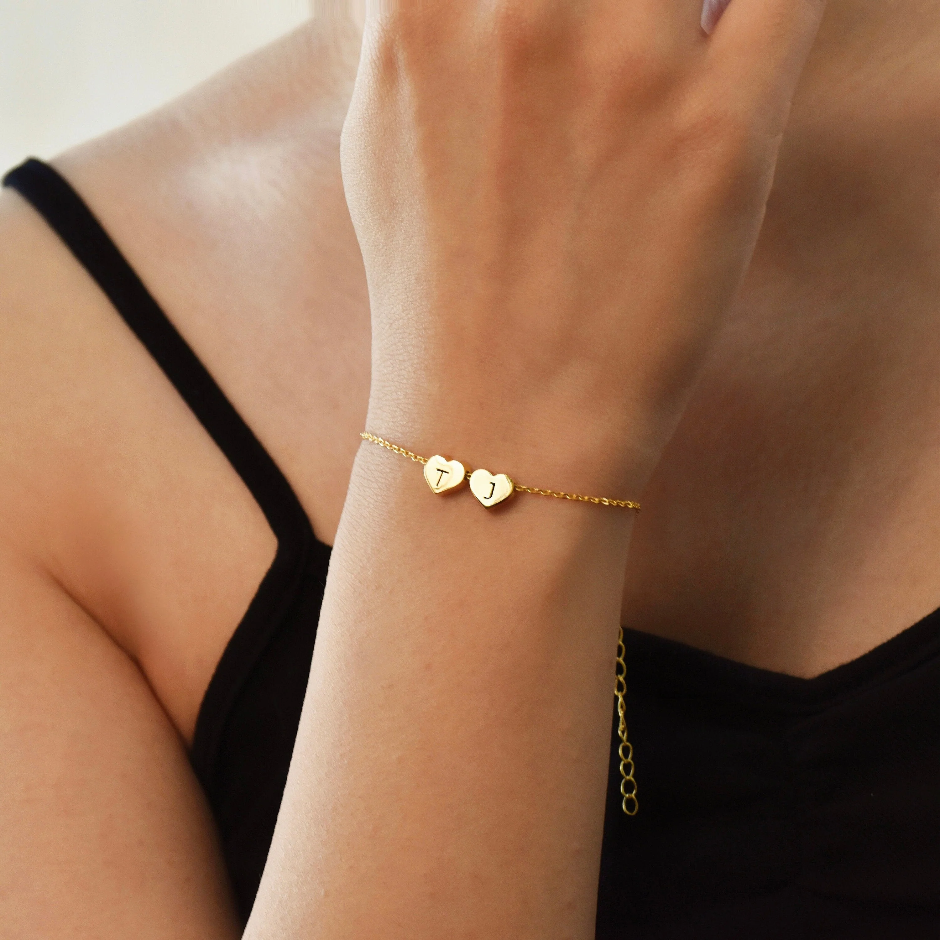Personalized Heart Charms Letters Bracelet - Image 3