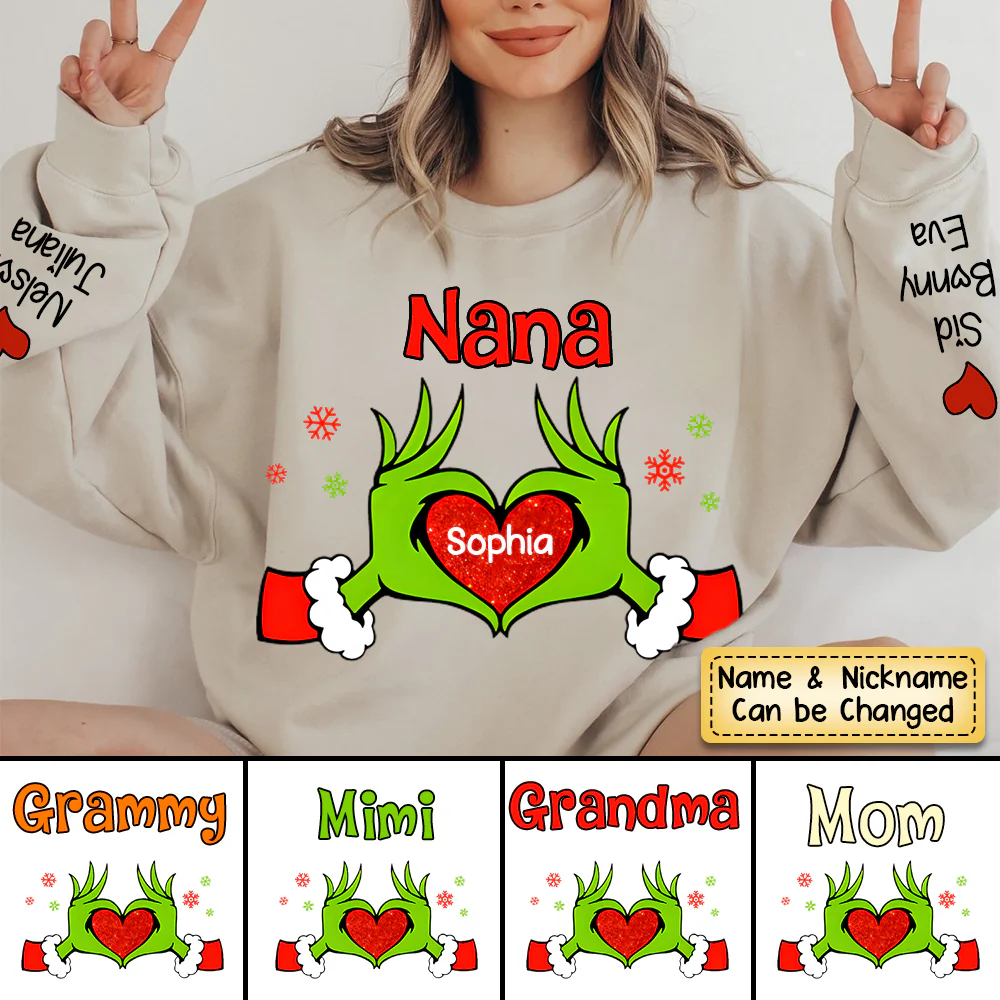 Personalized Heart Grandma Green Christmas Sweatshirt - Image 2
