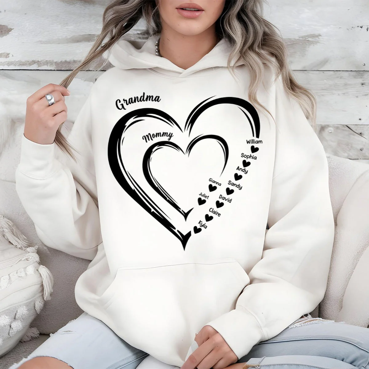 Personalized Heart In Heart grandma Pure cotton hoodie - Image 2