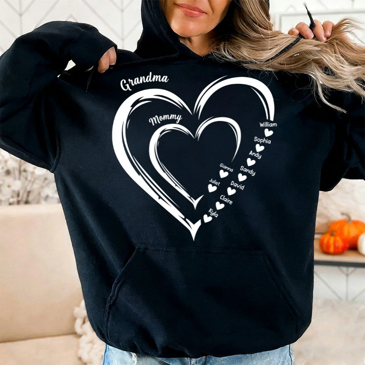 Personalized Heart In Heart grandma Pure cotton hoodie - Image 3
