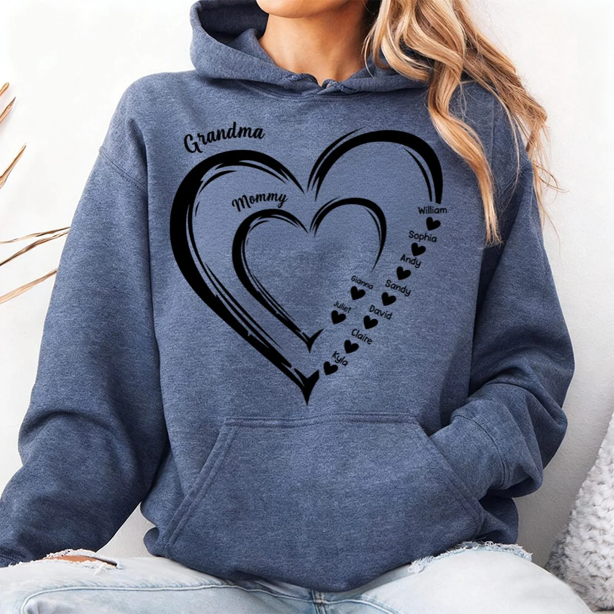 Personalized Heart In Heart grandma Pure cotton hoodie - Image 4