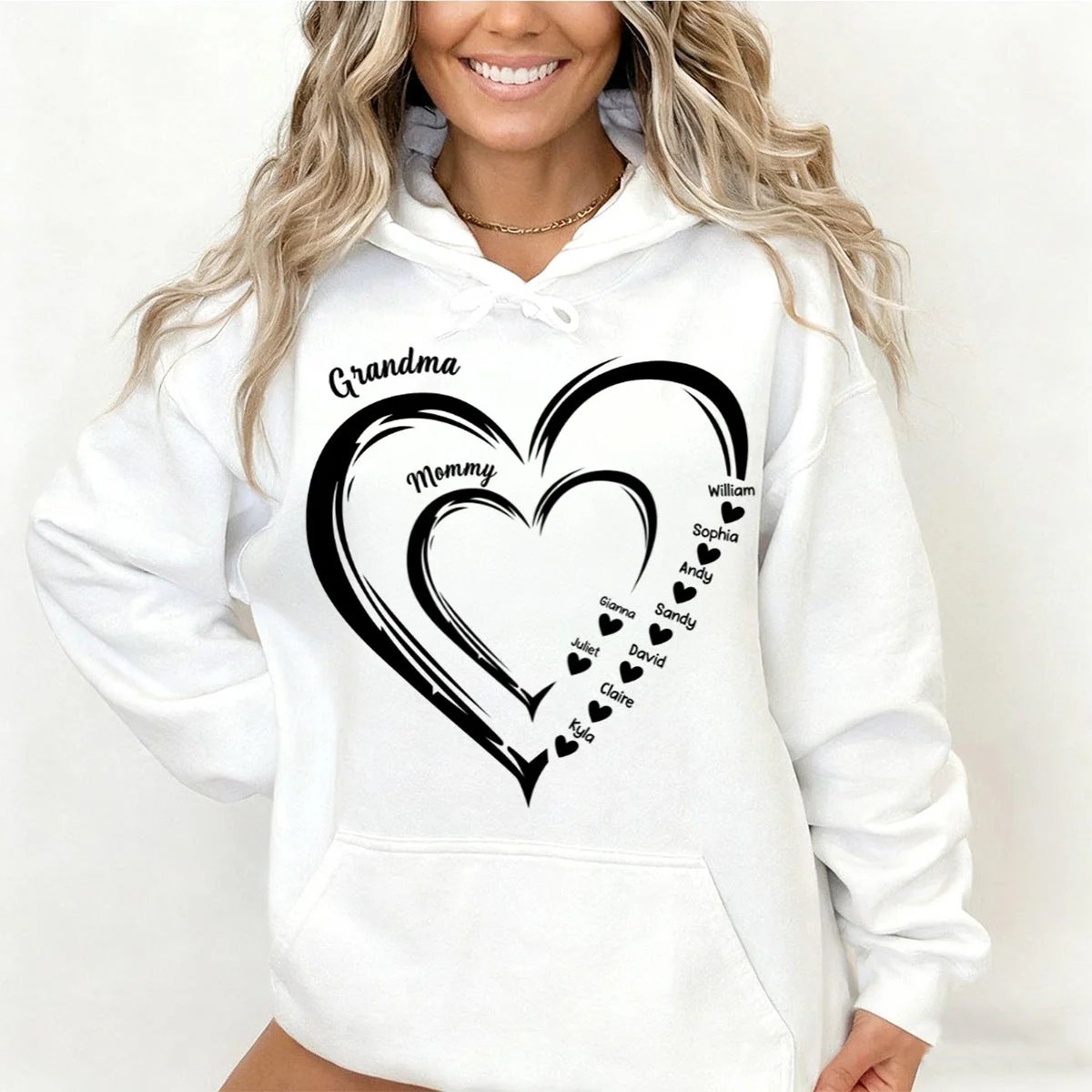Personalized Heart In Heart grandma Pure cotton hoodie - Image 5