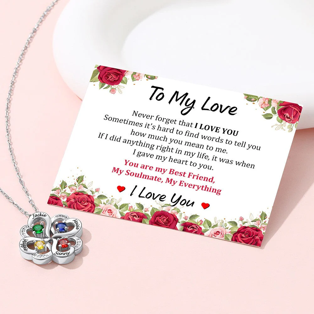 Personalized Heart Lucky Leaf Clover Birthstone Necklace
