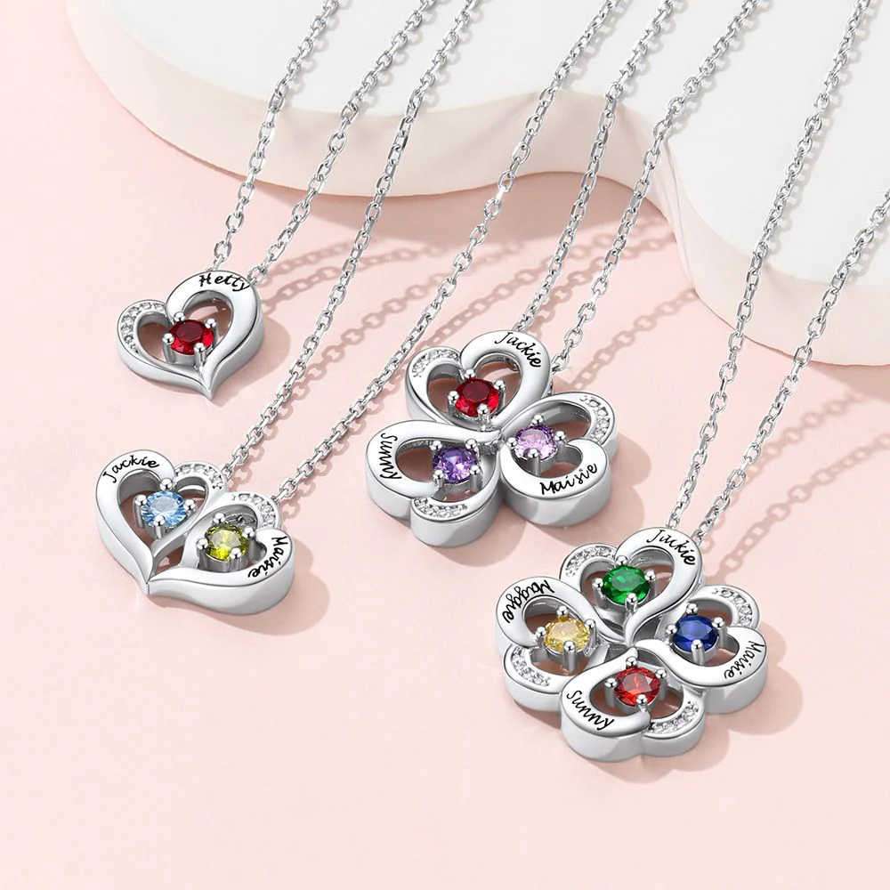 Personalized Heart Lucky Leaf Clover Birthstone Necklace - Image 3