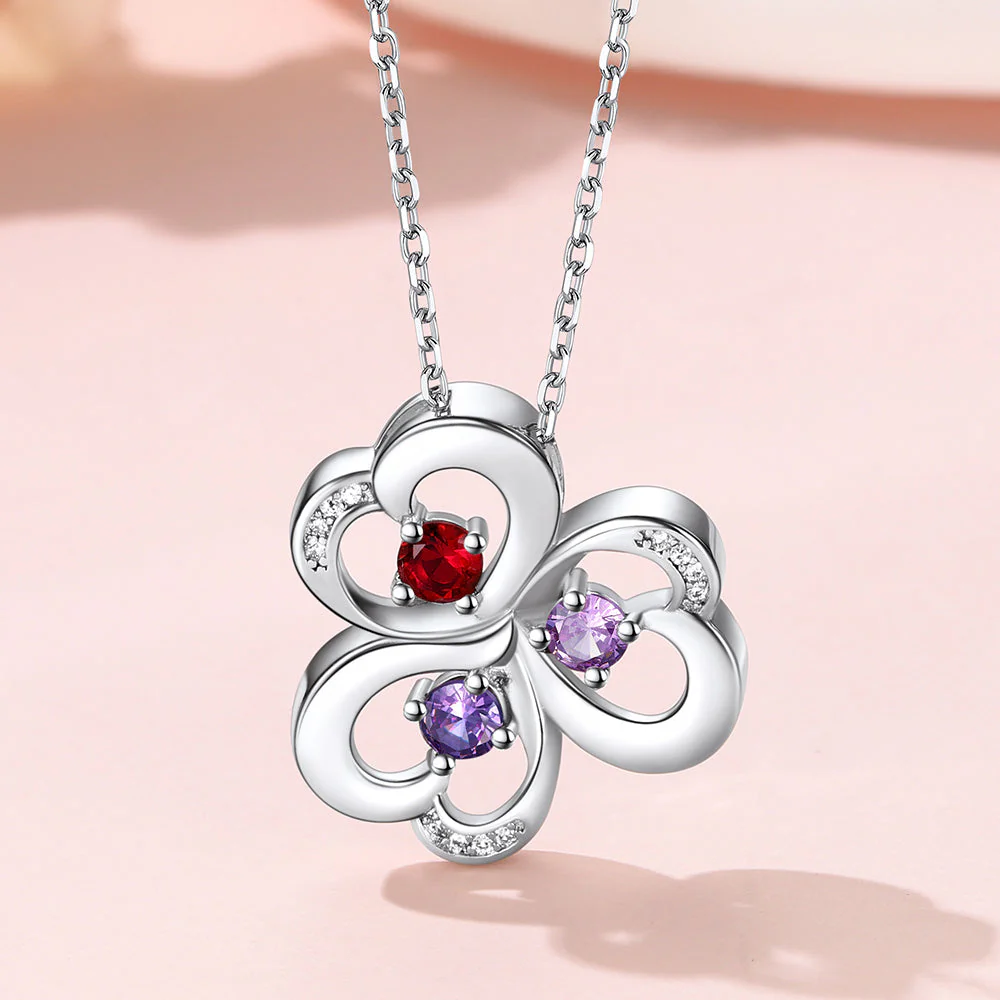 Personalized Heart Lucky Leaf Clover Birthstone Necklace - Image 4