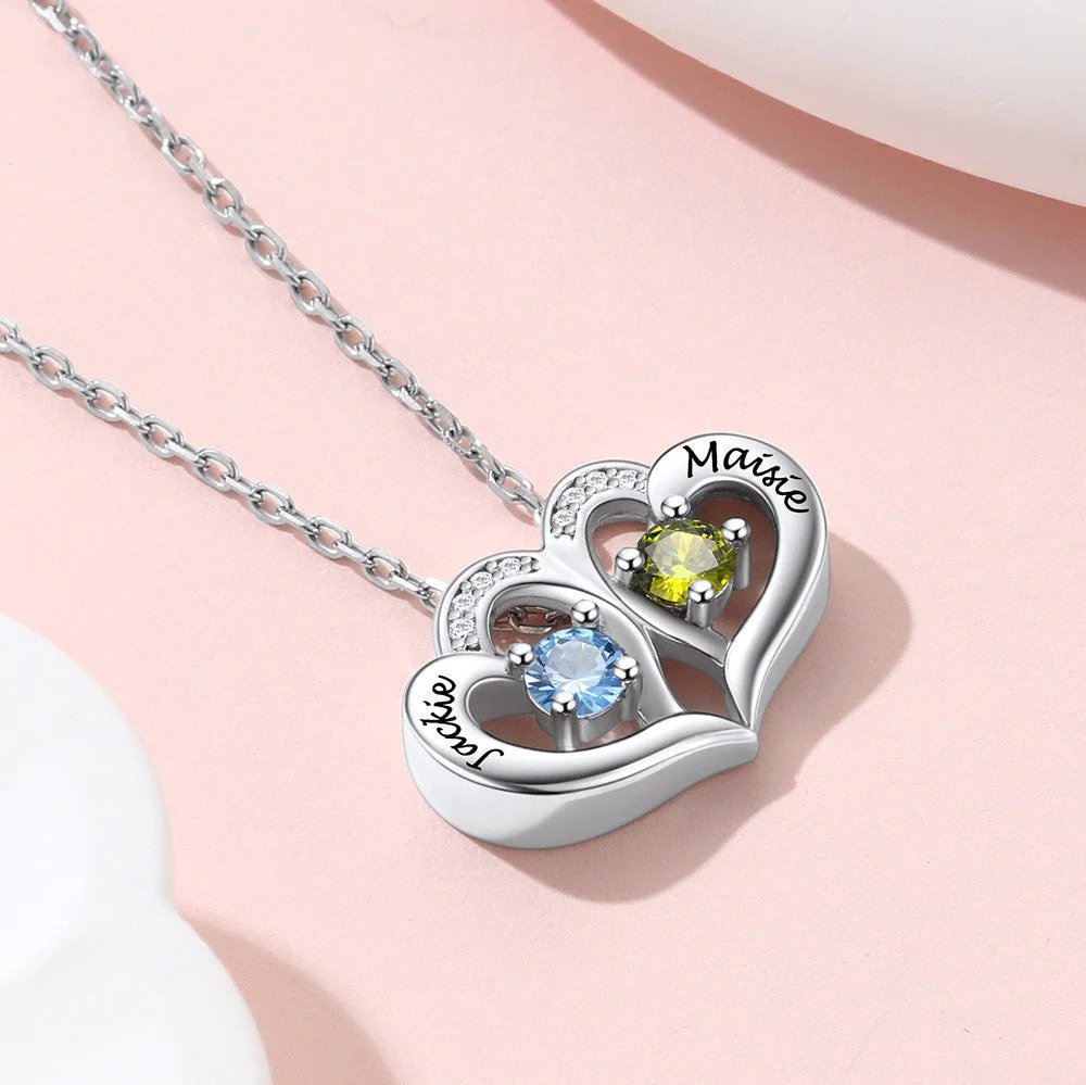 Personalized Heart Lucky Leaf Clover Birthstone Necklace - Image 5