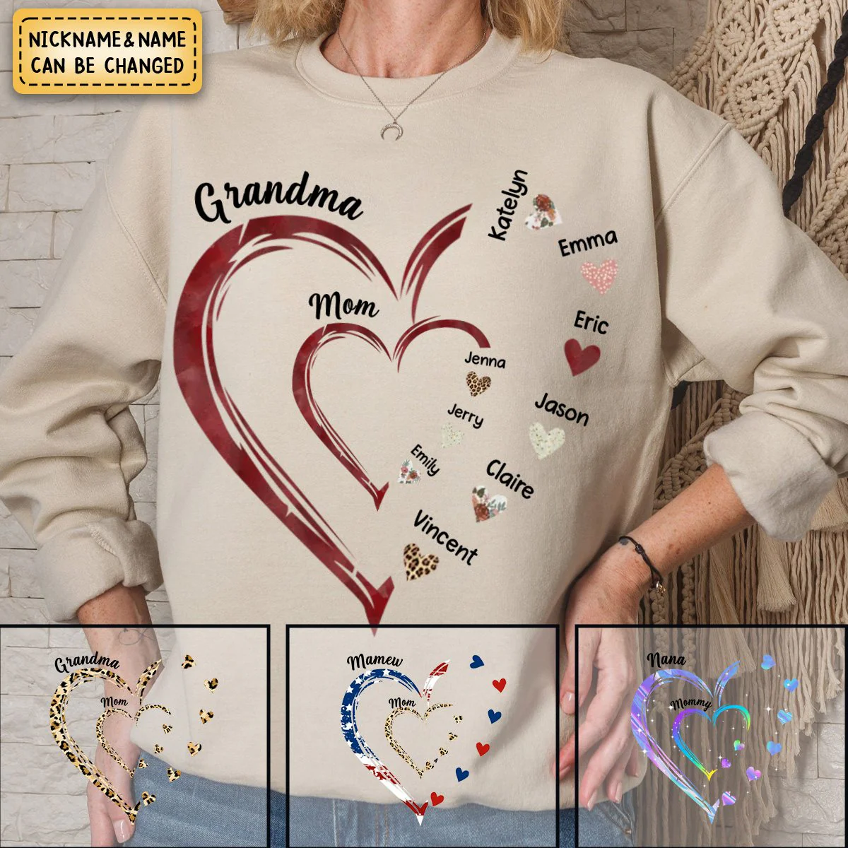 Personalized Heart Mom Grandma And Kids Shirt, Custom Name Sweatshirt - Image 6