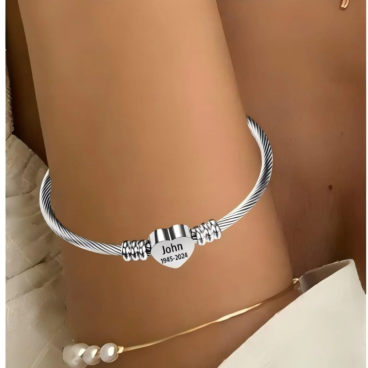 Personalized Heart Name&Date Memorial Bracelet - Image 2