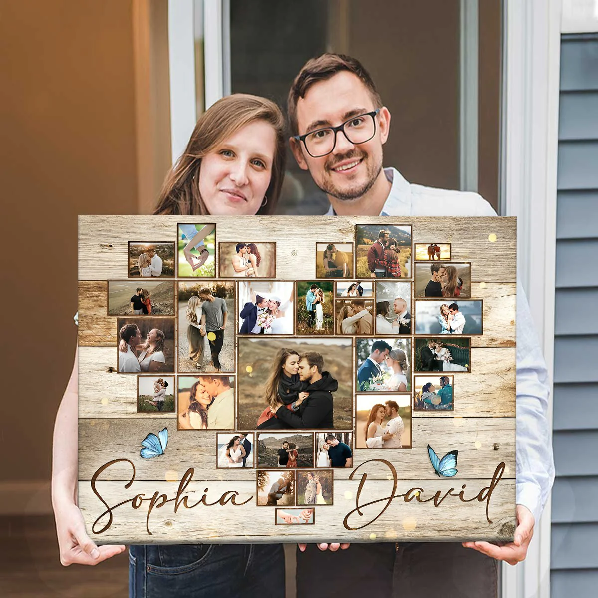 Personalized Heart Photo Collage Canvas Poster,Anniversary Gift For Couples - Image 2