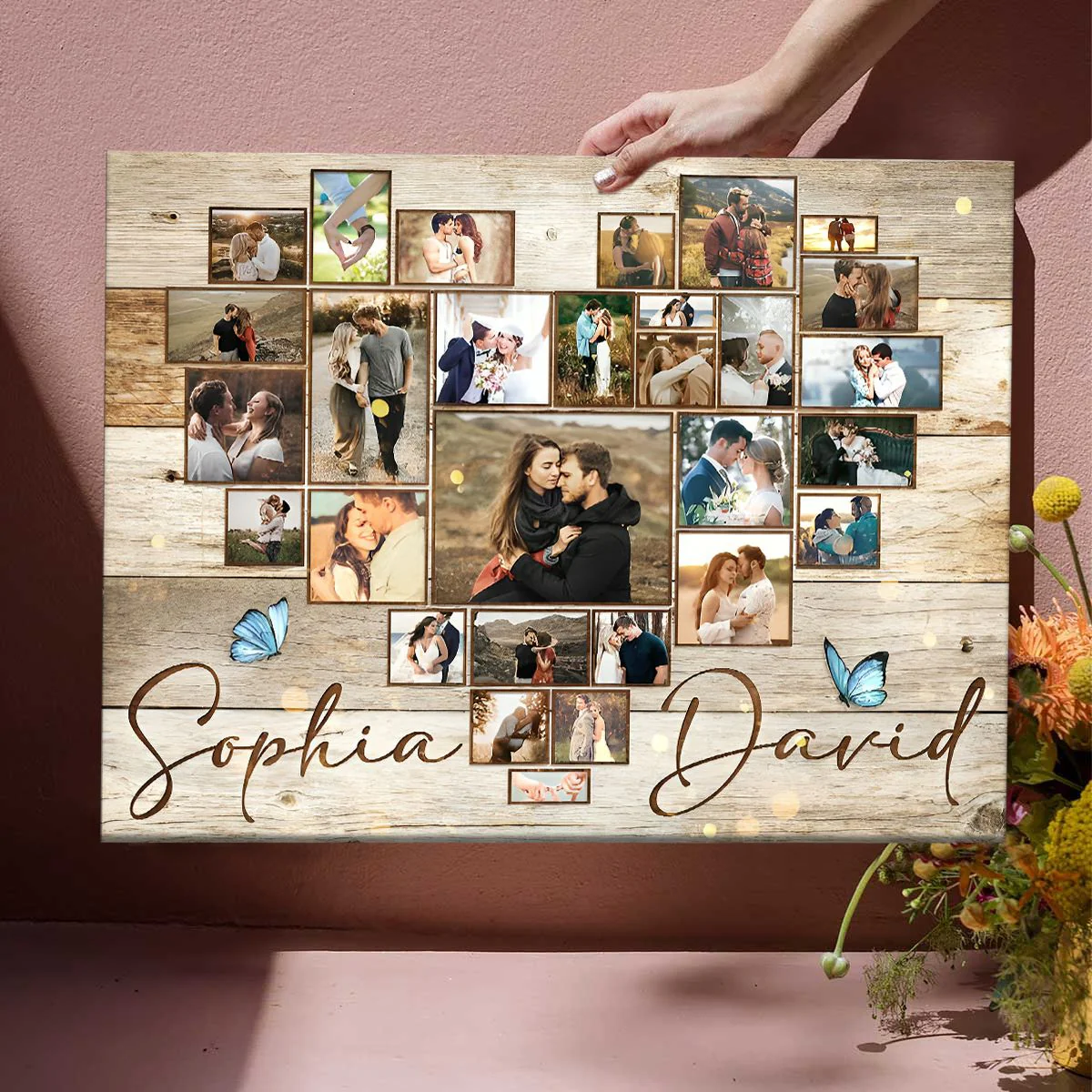 Personalized Heart Photo Collage Canvas Poster,Anniversary Gift For Couples - Image 3