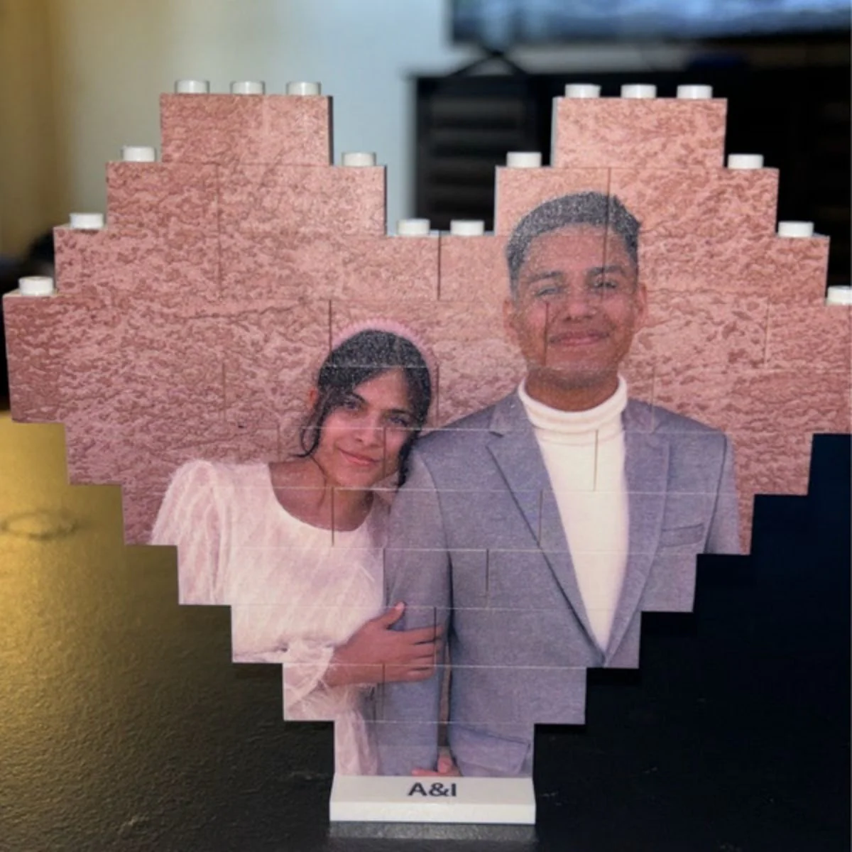 Personalized Heart Shape Custom Photo Couples Brick Puzzle - Image 6