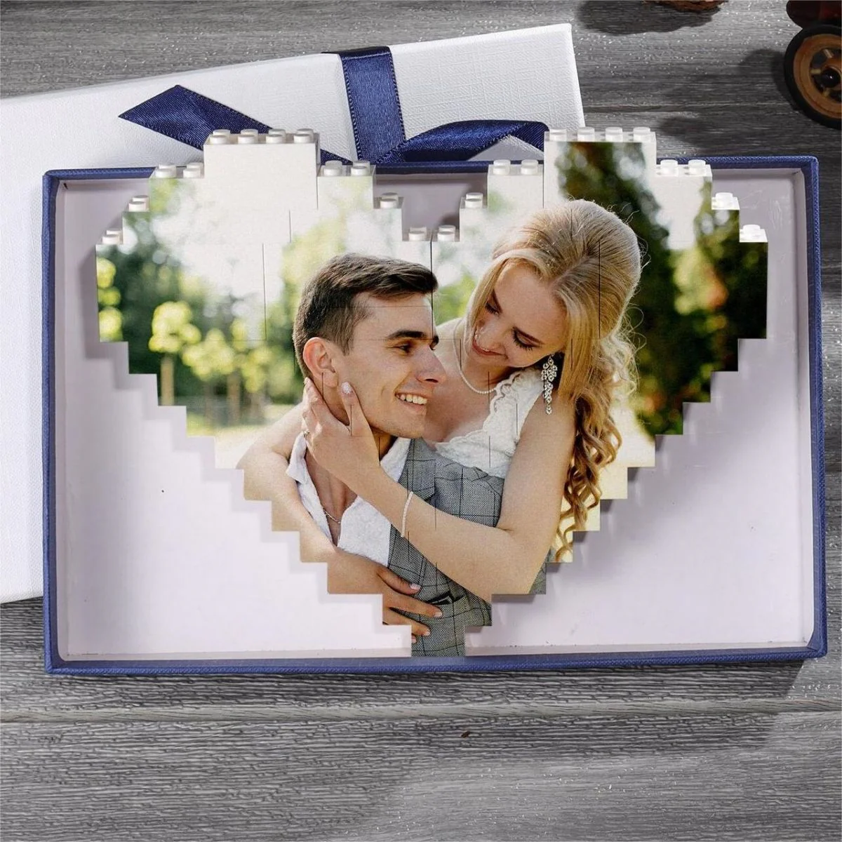 Personalized Heart Shape Custom Photo Couples Brick Puzzle - Image 7