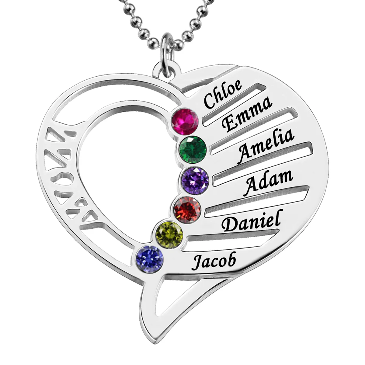 Personalized Heart Shape Family Birthstone Necklace - Image 6