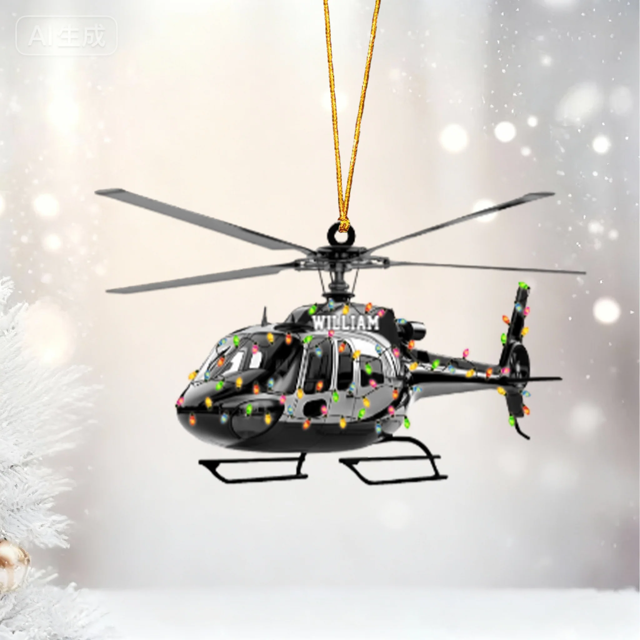 Personalized Helicopter Christmas Ornament Custom Pilot Ornament, Airplane Holiday Decor Cabin Crew Gift