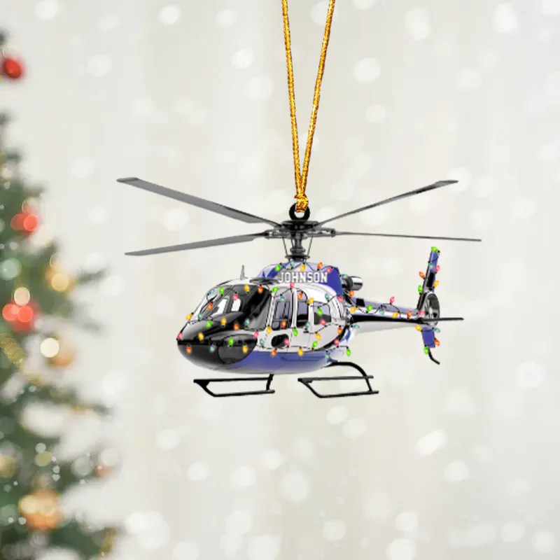Personalized Helicopter Christmas Ornament Custom Pilot Ornament, Airplane Holiday Decor Cabin Crew Gift - Image 2