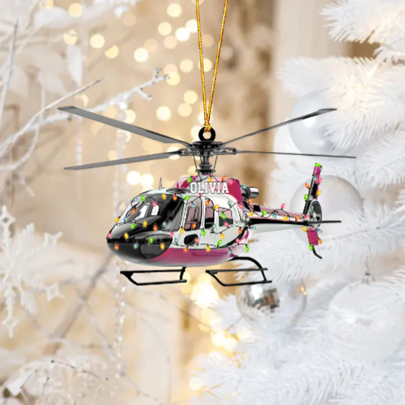 Personalized Helicopter Christmas Ornament Custom Pilot Ornament, Airplane Holiday Decor Cabin Crew Gift - Image 3