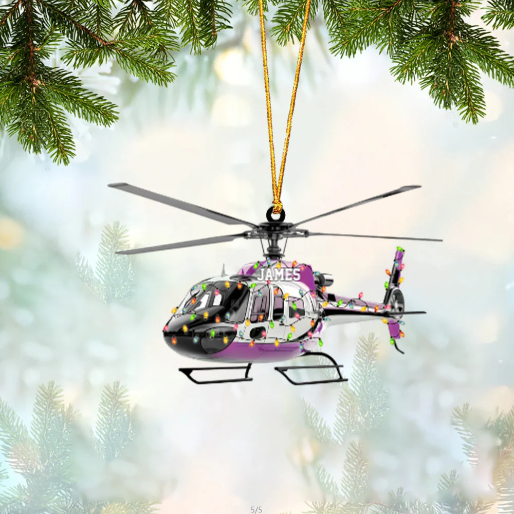 Personalized Helicopter Christmas Ornament Custom Pilot Ornament, Airplane Holiday Decor Cabin Crew Gift - Image 4