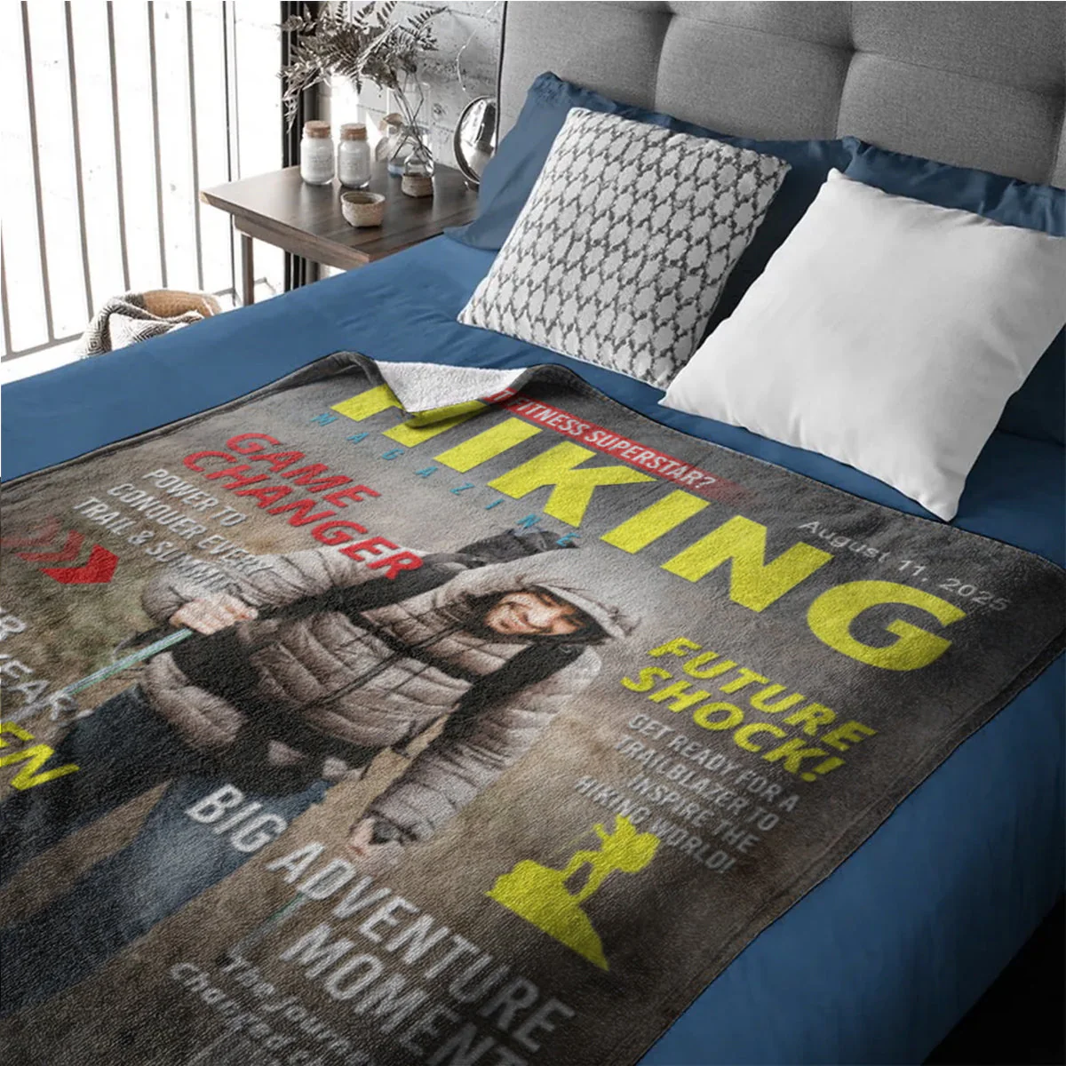 Personalized Hiking Magazine Cover Blanket Gift for Hiker, Adventure Lover Gift, Custom Outdoor Magazine Cover - Image 2