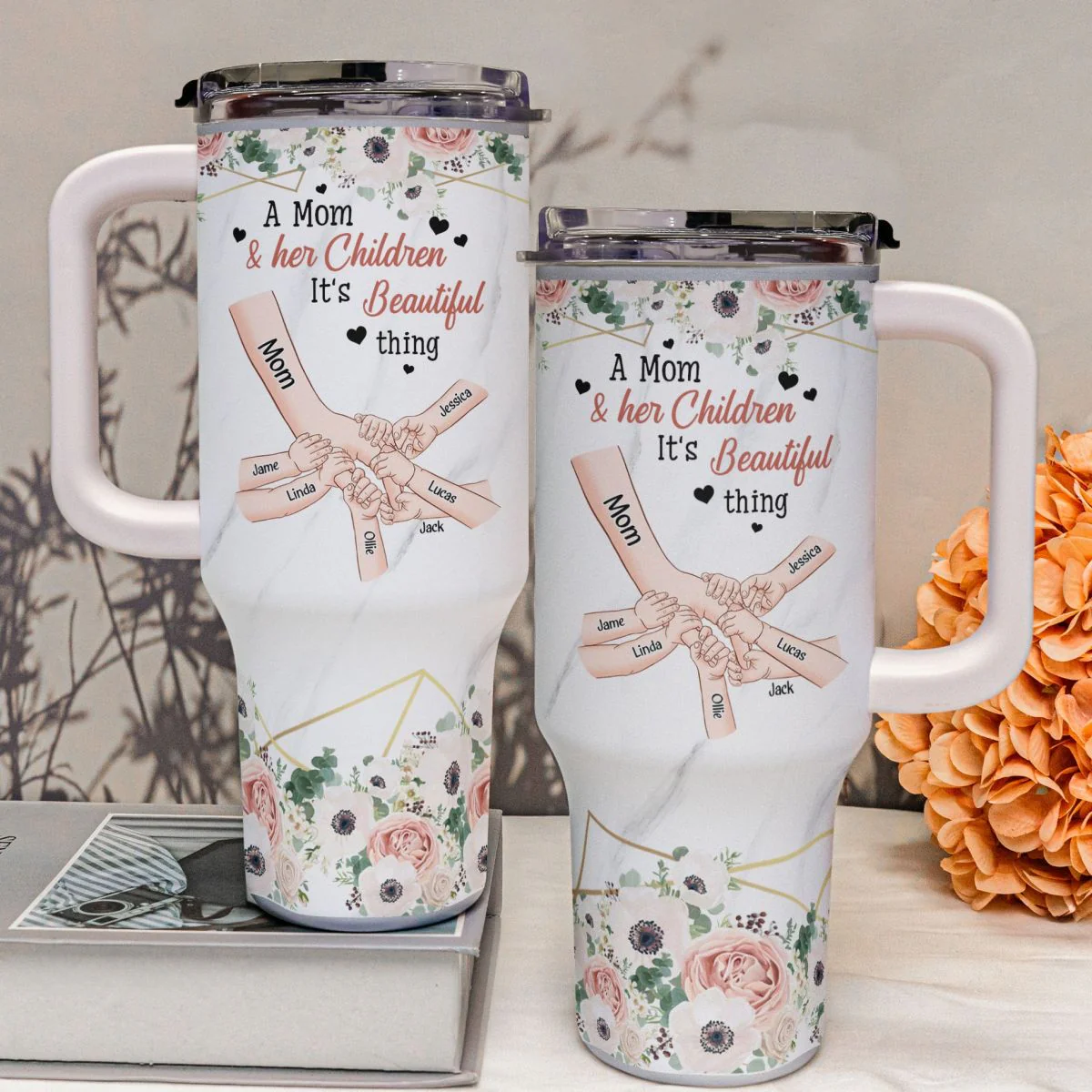 Personalized Holding Hand With kids Tumbler Gift For Mom - Image 2