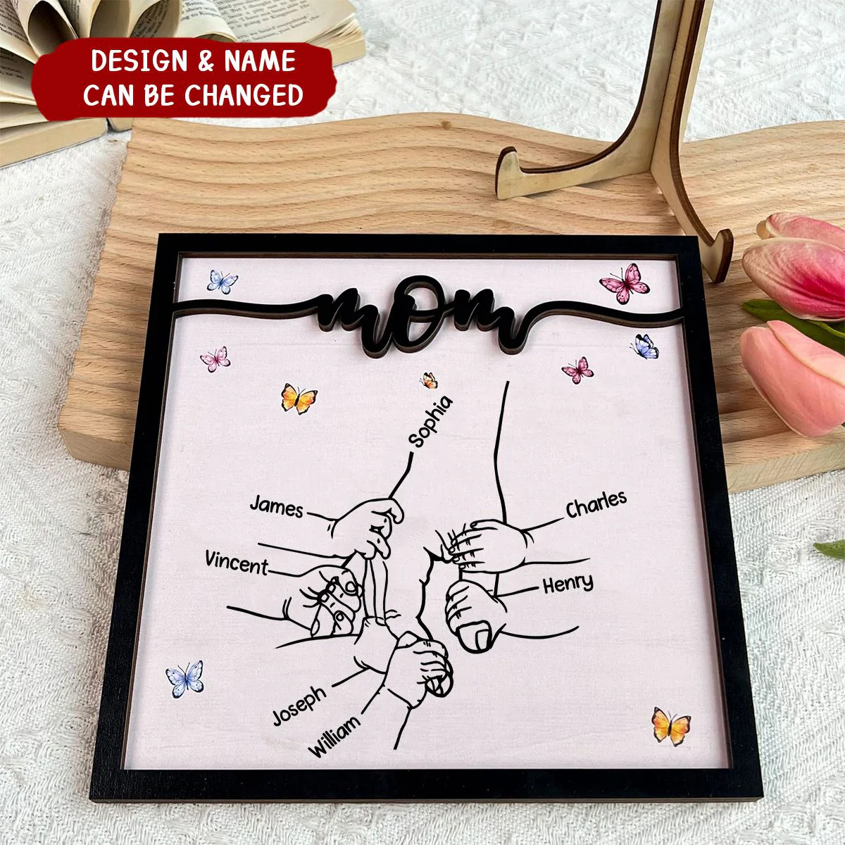 Personalized Holding Mom's Hand -Wooden Plaque - Image 3
